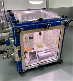 Bioplastic habitat inside the planetary environment chamber. Credit: Wordsworth group 