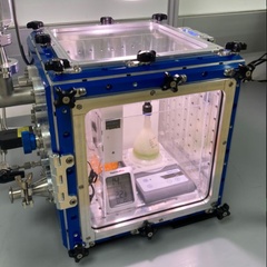 Bioplastic habitat inside the planetary environment chamber. Credit: Wordsworth group 